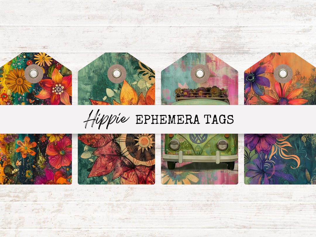 Hippie Junk Journal Tags, Printable Ephemera Kit, Vintage Boho Journal ...