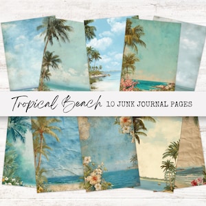 Tropical Beach Junk Journal Pages, Printable Digital Ephemera, Summer Scrapbook Kit, Coastal Craft Supplies
