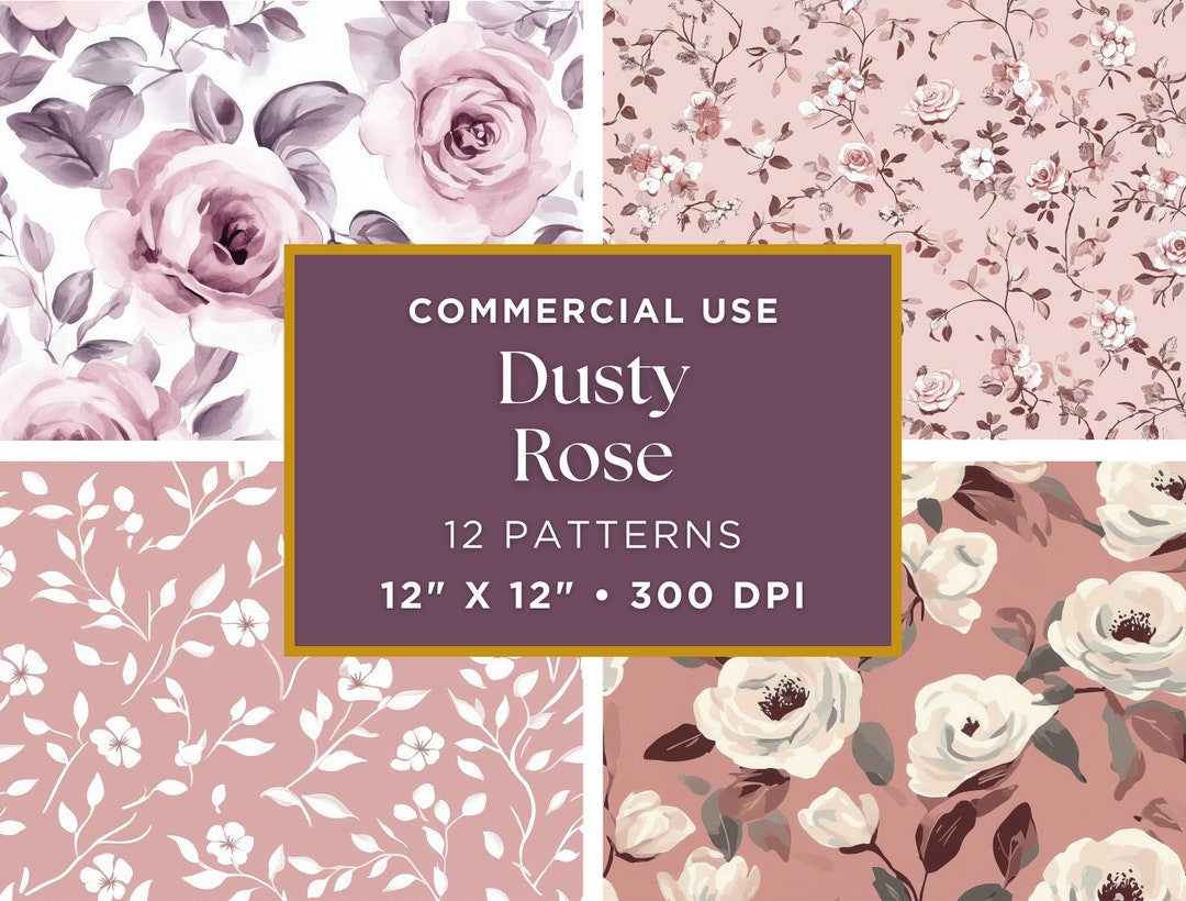 Dusty Rose Seamless Digital Paper Pack, Floral Patterns for ...