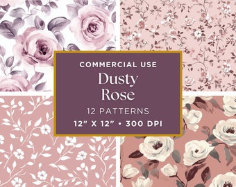 Shabby Chic Roses Digital Papers, Seamless Floral Patterns for Scrapbooking, Vintage Junk Journal Supplies