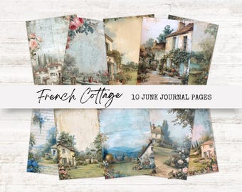 French Country Cottage Junk Journal Kit, Vintage Printable Ephemera, Digital Download, Floral Pages, Crafting