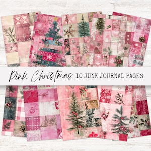 Pages de carnet rose Noël - scrapbooking aquarelle vintage - vacances cosy imprimables - téléchargement numérique