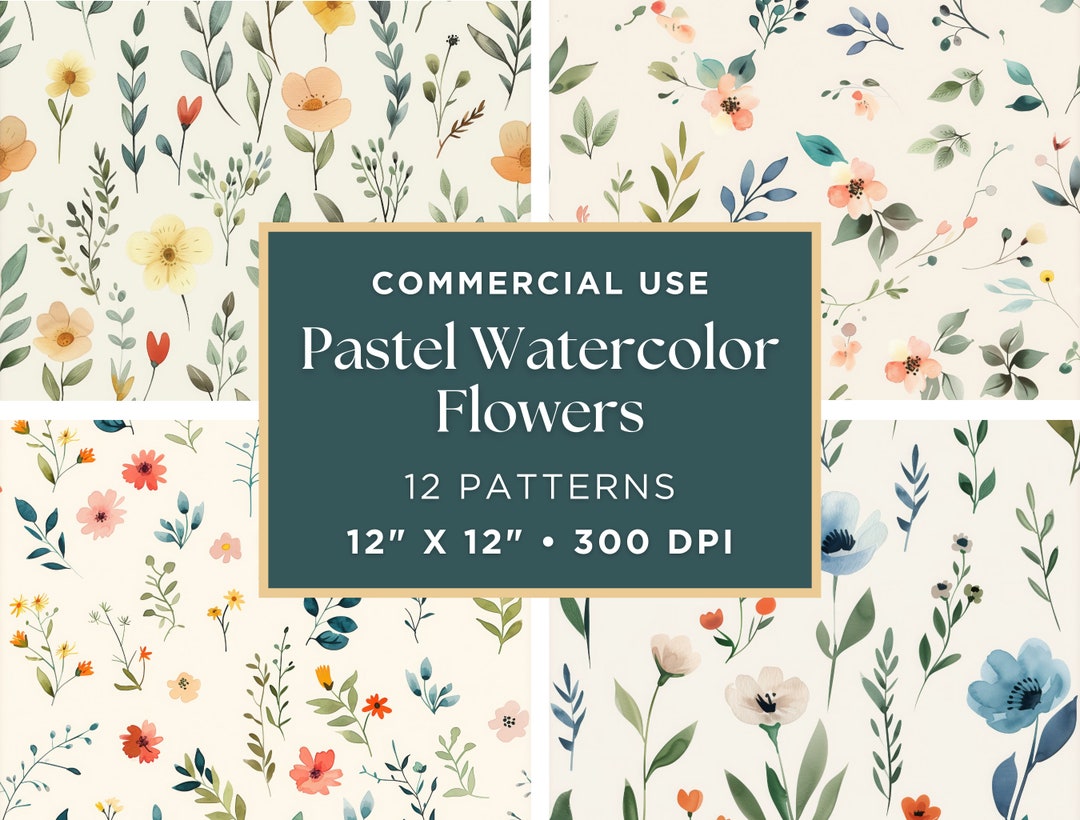 Pastel Peonies Digital Paper, Water Color Flower Digital Paper, Flower ...