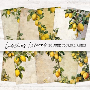 Lemon Junk Journal Pages, Printable Ephemera Kit, Vintage Scrapbook Pages, Digital Collage for Crafting