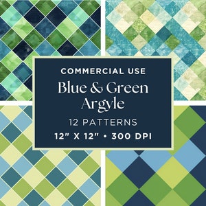 Papier numérique à motifs de losanges bleu et vert | Utilisation commerciale | Téléchargement instantané | Motif à losanges | Téléchargement numérique | Papier de scrapbooking
