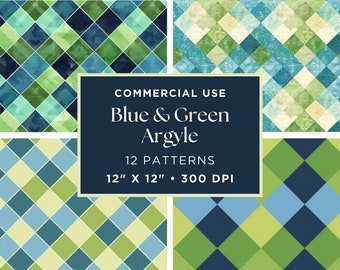 Blue and Green Argyle Digital Paper | Commercial Use | Instant Download | Argyle Pattern | Digital Download | Scrapbook Paper