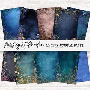 Midnight Garden Junk Journal, Digital Scrapbook Kit, Printable Ephemera, Botanical Fantasy Pages, Instant Download