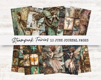 Steampunk Fairy Junk Journal | Vintage Style Printable Pages | Fantasy Scrapbook Papers | Steampunk Hat Junk Journal Pages