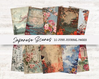 Japan Junk Journal Pages, Asian Background, Printable Collage, Vintage Ephemera, Digital Download for Scrapbook