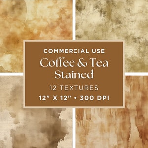 Tea Dyed Digital Paper, Printable Vintage Backgrounds, Junk Journal Kit, Digital Download, Collage Sheets