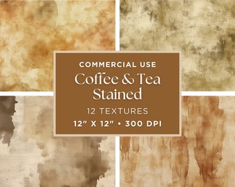 Tea Dyed Digital Paper, Printable Vintage Backgrounds, Junk Journal Kit, Digital Download, Collage Sheets