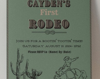 Primo Rodeo, Primo Compleanno per Bambini, Modello di Invito di Compleanno - 5 x 7 pollici, verticale, Modello Modificabile