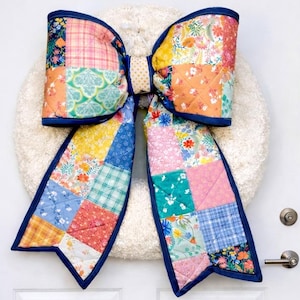 Cannon Beach Quilted Wreath Bow | Structured Patchwork Door Decor