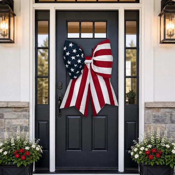 Giant Americana Flag Bow | 29" x 35" Patriotic Statement Door Bow