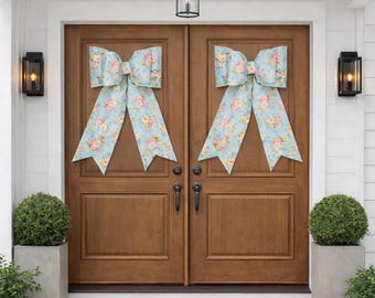 Large Blue floral fabric Bow - Spring, summer and everyday decor