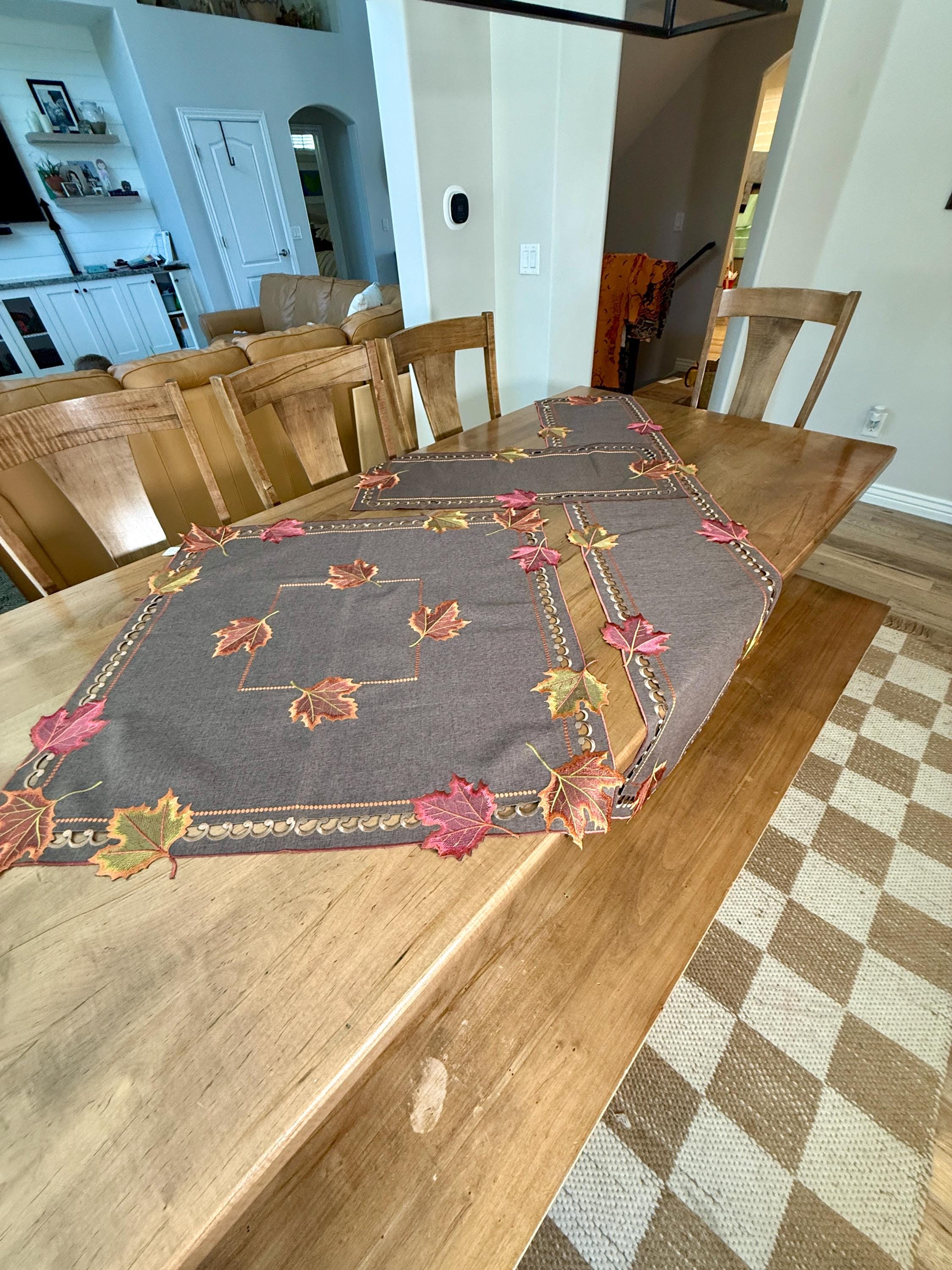 Brown Linen Autumn Leaf Cutwork Table Runner & Topper – Fall Table ...