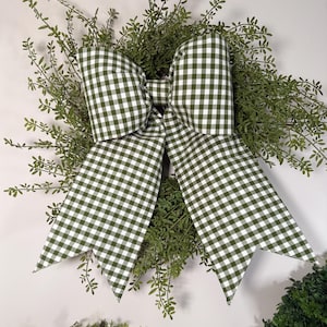 Fabric Bow for Doors and Decor in avocado green windowpane check