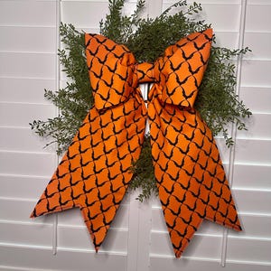 Large Halloween Bow for Doors and Decor Orange with Black Bats