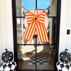 Handmade Orange Stripe Fabric Bow: Fall Wreath Decor