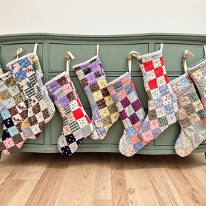 Vintage Quilt Christmas Stocking, Fully Lined Patchwork Stocking, One of a Kind Holiday Decor