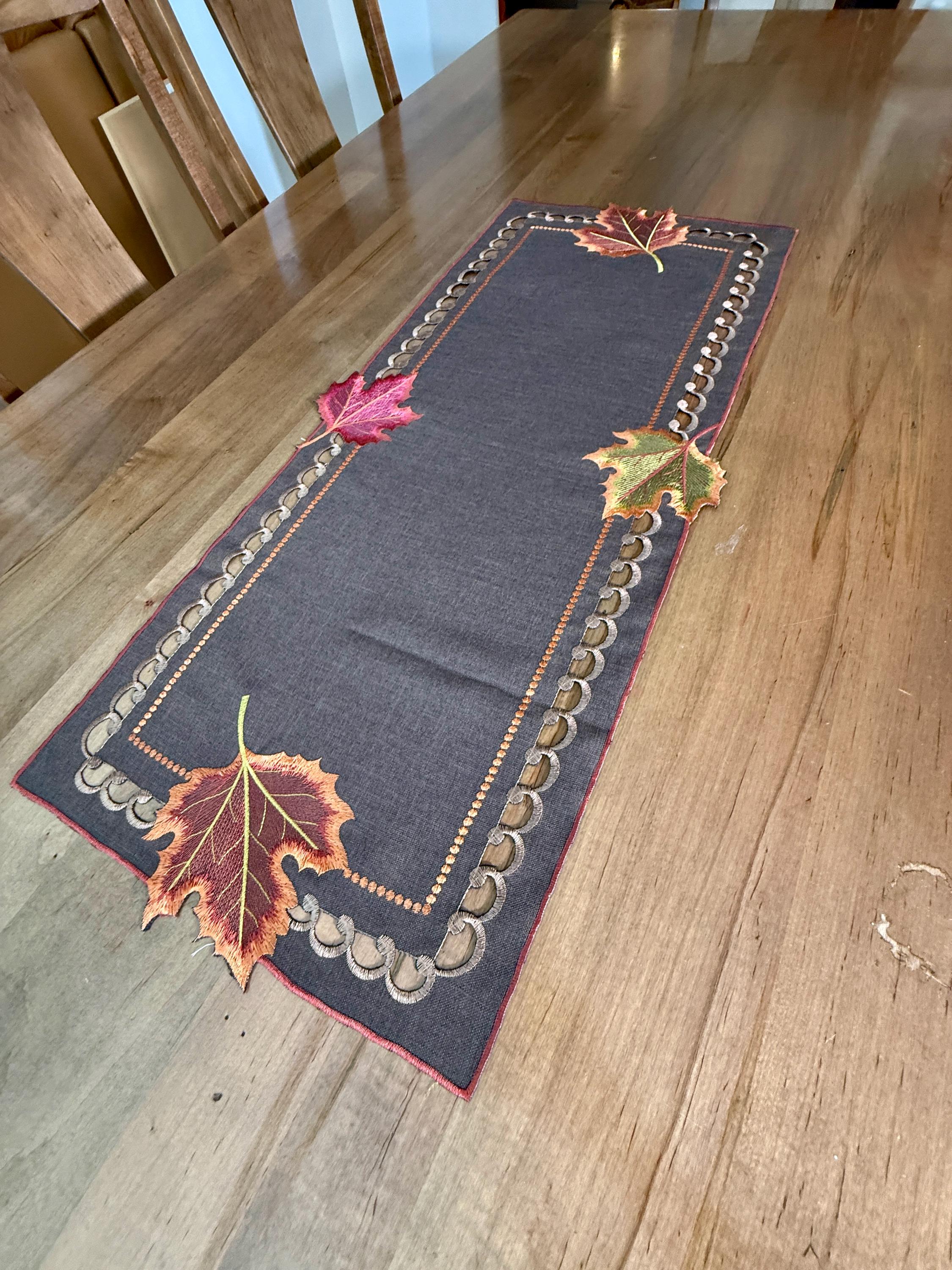 Brown Linen Autumn Leaf Cutwork Table Runner & Topper – Fall Table ...