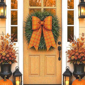 Fall Tartan Plaid Wreath Bow: Handmade Autumn Door Decor