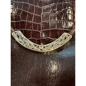 Brighton Brown Leather Croc Embossed Crossbody Bag Silver Filigree Heart Charm image 9