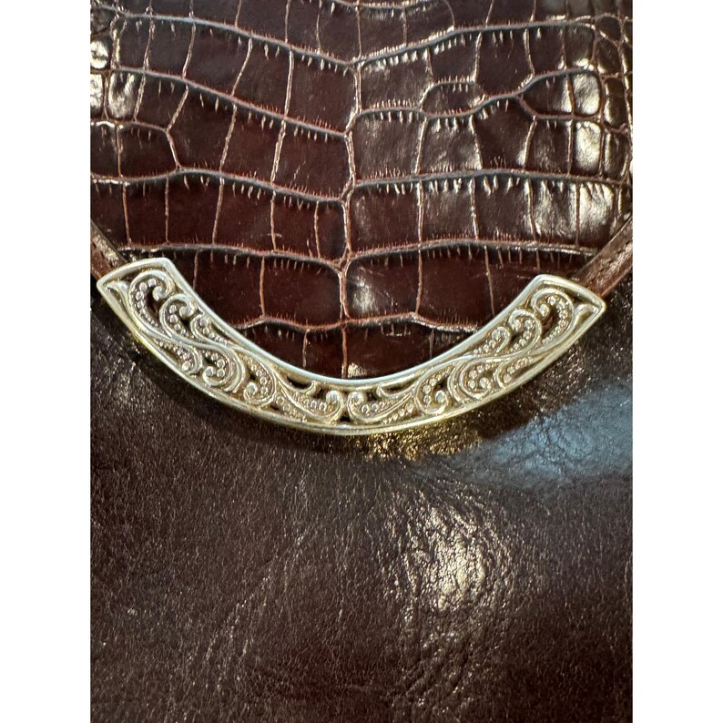 Brighton Brown Leather Croc Embossed Crossbody Bag Silver Filigree Heart Charm image 9