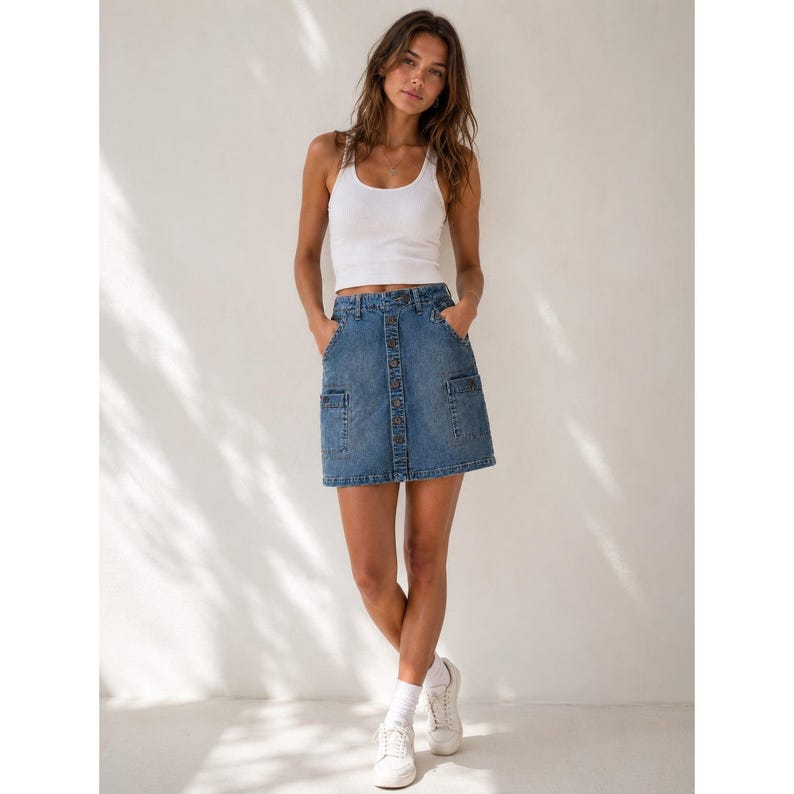 Vintage Y2K BCBG MaxAzria Jeans Denim Cargo Button Front Jean Mini Skirt Size 6 image 1