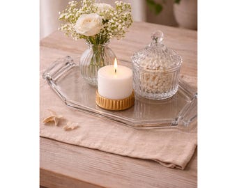 Vintage Czech Bohemian Clear Glass Octagon Serving Tray Art Deco 14 Inch