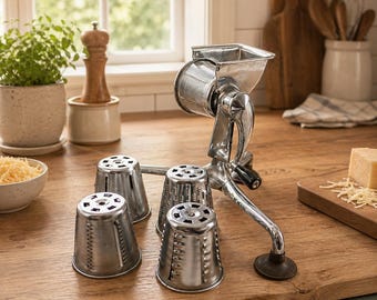 Procesador de alimentos manual Vtg Saladmaster de 5 conos cromado, Waterloo, IN Kitchen-Quip