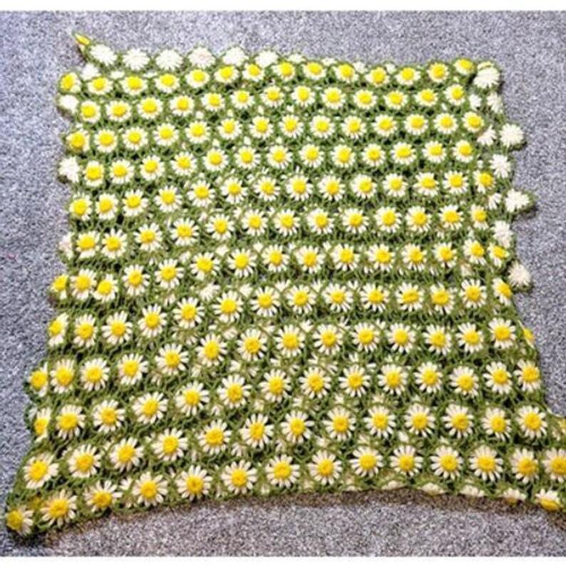 Vintage Crochet Daisy Blanket Throw 80x40 Floral Afghan Cottagecore Boho image 2