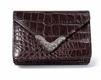 Vintage Brighton Brown Croc Leather Key Wallet Coin Purse ID Holder Y2K 90s