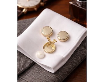 Vintage Gold Tone Round Button Covers Set of 3 Hinged Formal Shirt