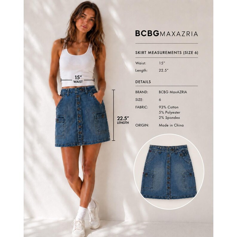 Vintage Y2K BCBG MaxAzria Jeans Denim Cargo Button Front Jean Mini Skirt Size 6 image 2