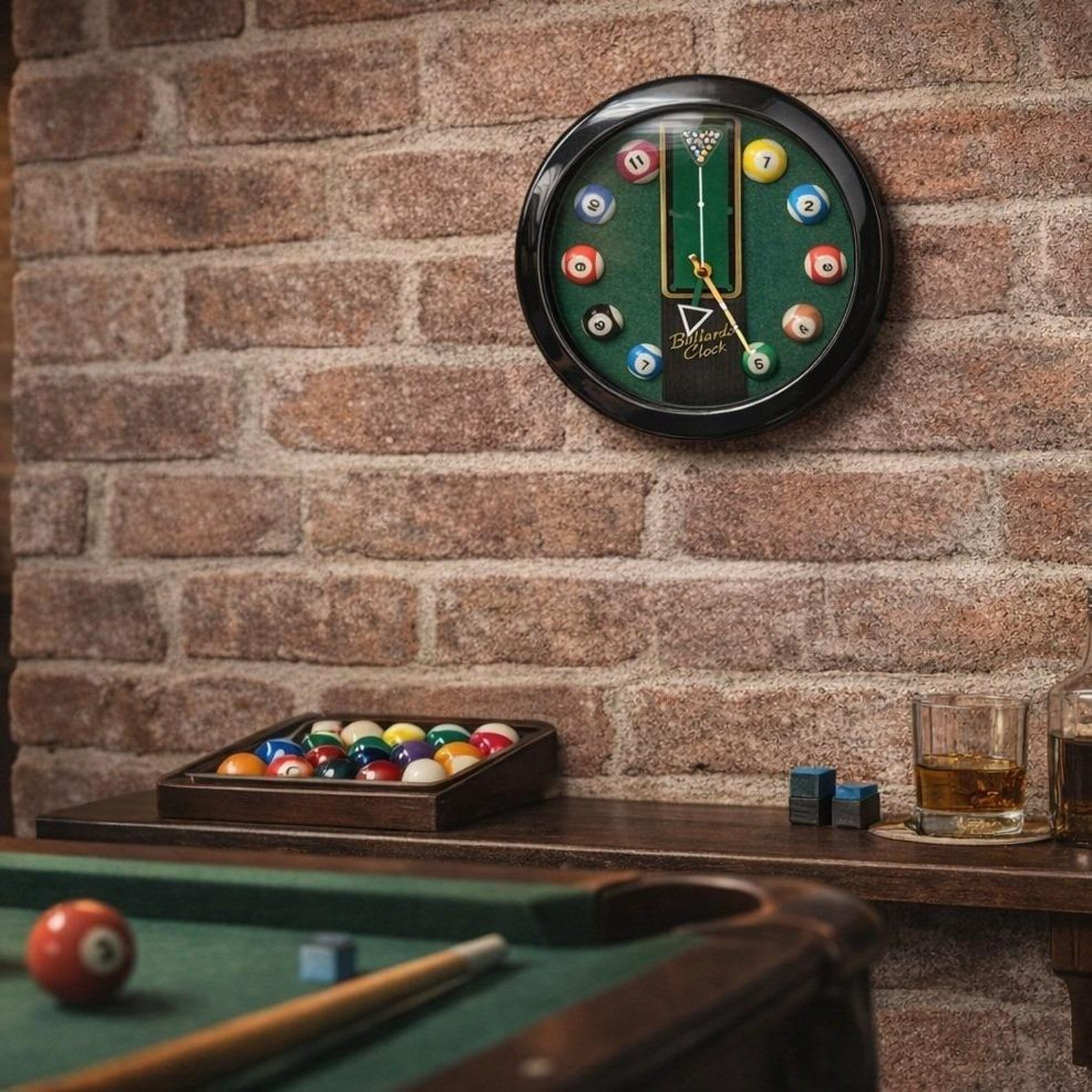 Vtg Billiards Clock Round Pool Table Wall Clock Man Cave Game Room 10 ...