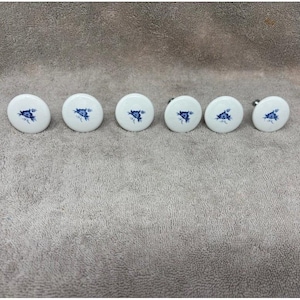 Vintage Ceramic Cabinet Knobs Blue Rose Floral Glossy Round Set of 4, 1.5" Japan