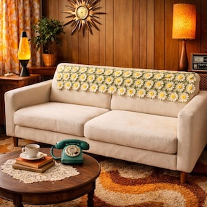 Vintage Crochet Daisy Blanket Throw 80x40 Floral Afghan Cottagecore Boho