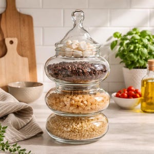 Vintage Three Tier Stackable Glass Apothecary Jars Clear Glass 10"