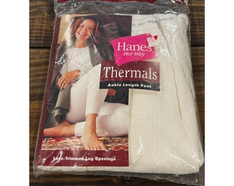 Hanes Her Way Womens Thermal Ankle Length Pant White Waffle Knit Lace Trim 2XL