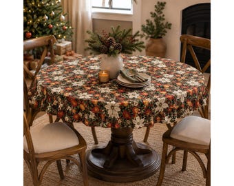 Falda para árbol de Navidad redonda de 56" con volantes, diseño de flor de Pascua, granada y cinta a cuadros verdes.