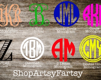 Monogram or Initial Decal, great for Car windows, Yeti Cups, Stainless steel cups, laptops, phone cases, and more