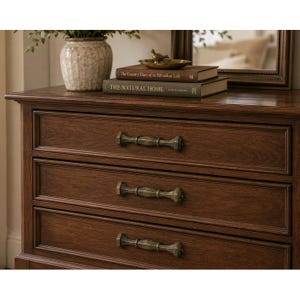 Set di 3 maniglie per cassetti vintage in ottone da 3" CC oro stile brutalista Art Deco P245-C