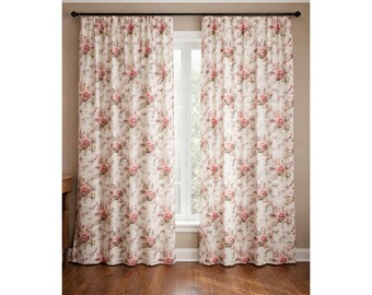Vtg Ralph Lauren Custom Floral Rose Curtains Drapes Petticoat Floral 100% Cotton