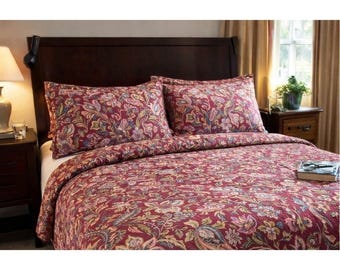 Handmade Floral Paisley Burgundy Red Duvet Cover & Sham Set 3 PCS Queen