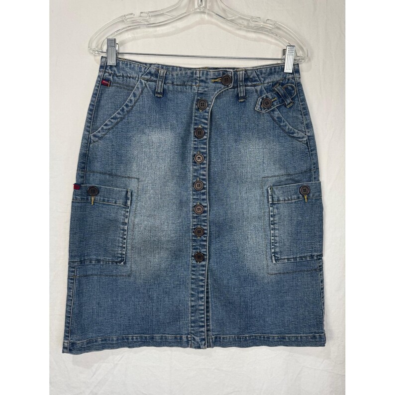 Vintage Y2K BCBG MaxAzria Jeans Denim Cargo Button Front Jean Mini Skirt Size 6 image 3