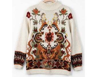 Heirloom Collectibles Vintage 1991 Blumenstrick Pullover Creme Pfirsich Damen Medium