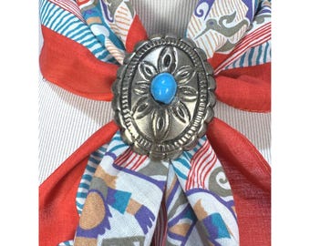 Vintage Southwestern Silver Faux Turquoise Concho Scarf Slide Wildrag dongle