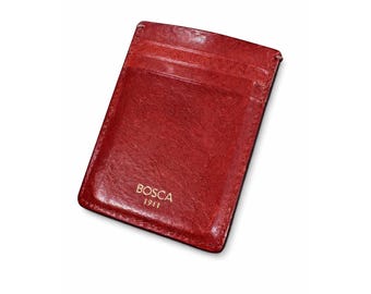 Bosca 1911 Cognac Leather Magnetic Money Clip Front Pocket Card Case Wallet Mens