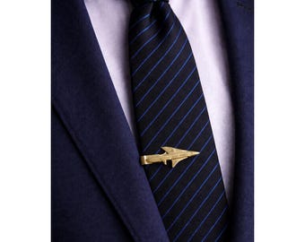 Vtg Balfour Mens Gold Tone Fighter Jet Airplane Tie Clip Aviation Accessory